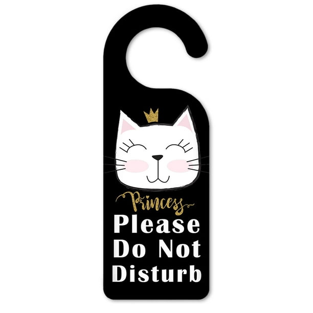Grey Gray and White Cat Do Not Disturb Plastic Door Knob Hanger Sign